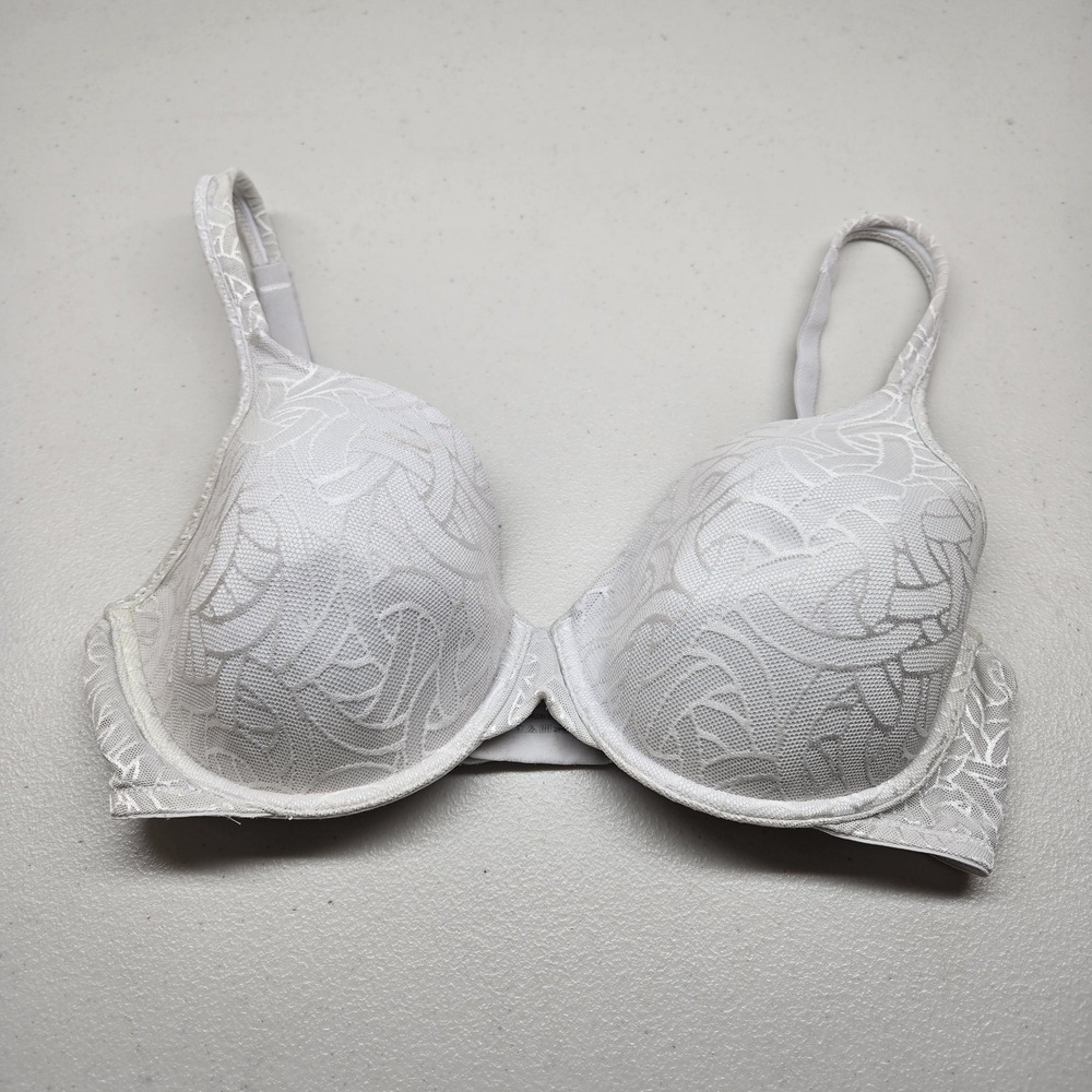 Vanity Fair Women Bra 34DD White Floral T Shirt Underwired Lace Strap READ